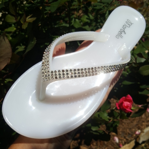 MARBELLA ♡ Gorgeous White Embellished Bling of Rhinestones Jelly Thong Sandals 6 - Picture 14 of 17